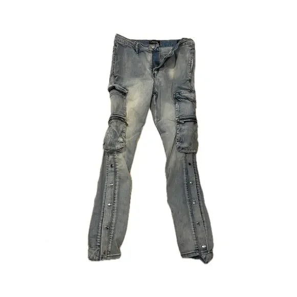 PRSTGE Snap Cargo Streetwear Jeans in Icey Blue Mens 34x30 - Picture 1 of 9